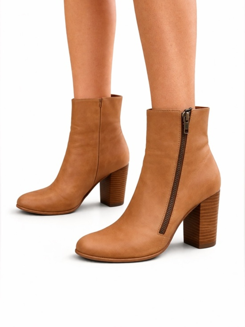 Anthropologie Silent D Tan Leather suede Block Heel Ankle Booties Womens Size 38